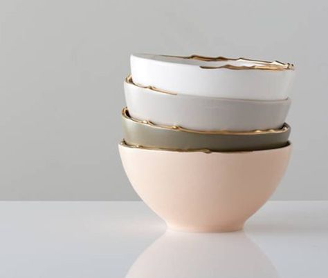 Add a touch of glamor to the dinner table with golden-toned pieces. Here are a few of our favorites: Above: Gold-plated Flawed bowls by Studiomake, start a Kitchen Stuff, Decoration Table, Plate Sets, Scandinavian Style, Sake, Decor Inspiration, A Table, Home Accessories, Dinnerware