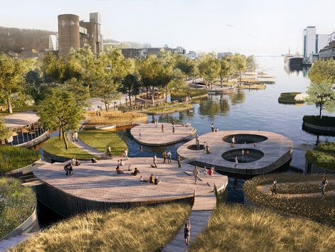 Entropic Landscape And Urbanism, Denmark Landscape, Waterfront Architecture, Floating Gardens, Floating Architecture, Floating Garden, Urban Landscape Design, Architecture Concept Diagram, Urban Nature