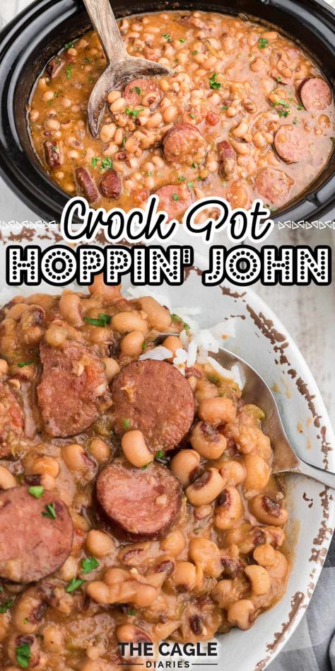 Fall Pot Luck Recipes, Crockpot Hoppin John, Hoppin Johns, Pot Luck Ideas, Hoppin John Soup, Black Eyed Peas Recipe Crock Pot, Blackeyed Pea Recipes, Blackeye Peas, Hoppin John Recipe