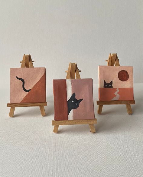 Black cat acrylic painting on tiny canvas (10x10 cm each), set of 3 - option to buy individually or 2 of them. Mini Black Canvas Paintings, Black Cat Acrylic Painting, Tiny Acrylic Painting, Cat Acrylic Painting, Canvas Set Of 3, Tiny Canvas, Cat Shadow, Cat Acrylic, Black Canvas Paintings