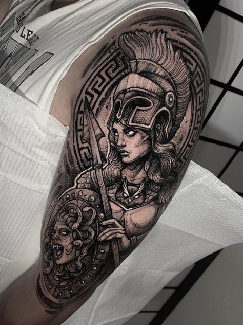 Greek Mythology Tattoos Athena, Greek Goddess Tattoo, Tattoo Medusa, Greece Tattoo, Athena Tattoo, Greek God Tattoo, Zeus Tattoo, Medusa Tattoo Design, Greek Mythology Tattoos