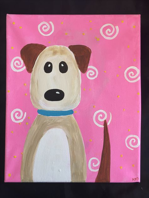 Dog canvas painting. Monkeymou Designs on Facebook and Etsy. Kids Paint Night, Canvas Art Diy, Dog Canvas Painting, Animal Canvas Paintings, Kids Painting Party, Kids Canvas Painting, Dog Canvas Art, Kids Canvas Art, Kids Art Class