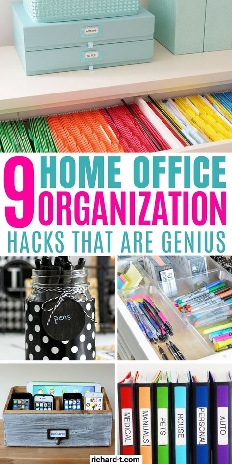 9 Genius Home Office Organization Ideas Organisation, Office Organization Hacks, Home Office Organization Ideas, Small Office Organization, Office Organization Ideas, Office Hacks, Office Organizing, Office Organization At Work, Garden Hacks