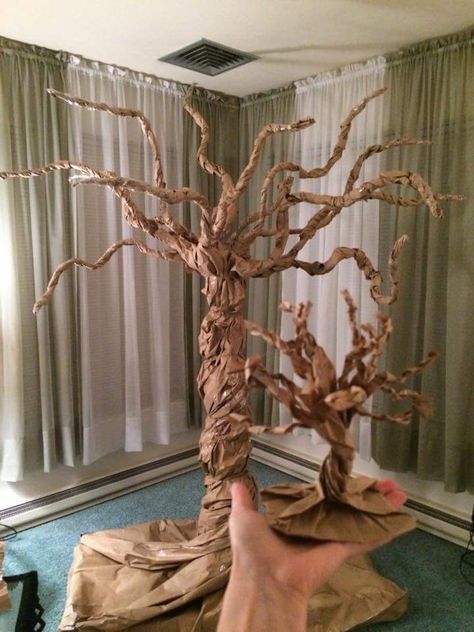 Life size paper bag tree made from 15ft paper bag. Inspired by the popular paper bag fall tree craft. Art Projects, Art, Home Décor, Paper Tree, Gold Necklace, Twist, Ceiling, Ceiling Lights, Gold