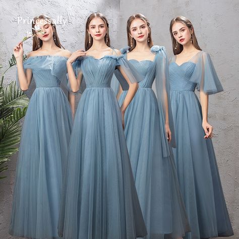 Blue Long Bridesmaid Dresses, Vestido Rose Gold, Simple Gown, Dresses Long Elegant, Gaun Koktail, Braidsmaid Dresses, Dusty Blue Dress, Wedding Entourage, Bridesmade Dresses