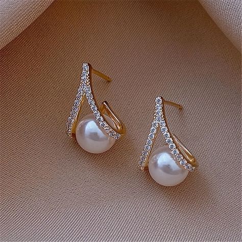 Faster shipping. Better service Pearl Earrings Designs, Glitter Stud Earrings, Gold Earrings Models, Dangle Earrings Wedding, Cross Earrings Studs, Prom Earrings, Glitter Earrings, Girly Accessories, Jewelry Lookbook