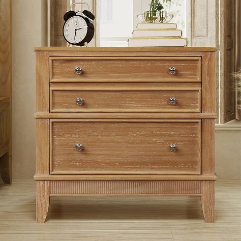 Amazon.com: Knocbel Rustic 3-Drawer Nightstand, Solid Wood Sofa Side End Table Bedside Night Stand with Silver Finish Handles, 27.3" L x 17.3" W x 26" H (Hazel) : Home & Kitchen Mini Bedside Table, 3 Drawer Bedside Table, Solid Wood Side Table, Solid Wood Dresser, Small Dresser, Bedside Storage, 3 Drawer Nightstand, Bedside Night Stands, Wood Dresser