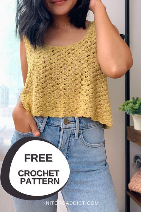 crochet tank top made from 2 separate pieces and then sewn together Crochet Tank Top Free, Crochet Top Outfit, Crochet Crop Top Pattern, Crochet Ladies Tops, Crochet Tops Free Patterns, Crochet Summer Tops, Crochet Tank Top, Crochet Shirt, Crochet Tank