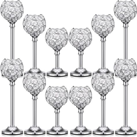 PRICES MAY VARY.  Features:  Each bowl shape votive candle holder is made of quality metal and crystal beads. The sparkling crystal beads on the candle lanterns reflect the warm light of the candle, adding a romantic and elegant atmosphere.    Maintenance:  Regularly remove dust and keep dry. Wipe with soft cotton fabric. When not in use, it needs to be sealed and stored.    Tips:  Metal products are easily rusted when exposed to water, so they need to be dried and stored as soon as possible aft Candle Holders Gold, Silver Wedding Decorations, Crystal Candle Holders, Silver Candle Holders, Table Centerpiece Decorations, Christmas Table Centerpieces, Silver Candle, Crystal Candlesticks, Tealight Candle Holder