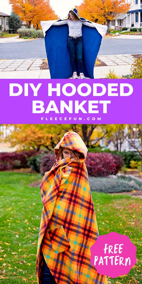 Adult Hooded Blanket, Knit Snuggie Pattern, Fleece Blanket Hoodie, Sleeping Bag Sewing Pattern, Easy Diy Fleece Blankets, How To Make A Snuggie Blanket, Glove Patterns Sewing, Easy Blankets To Sew, Diy Hoodie Blanket