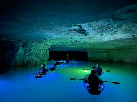 You Can Paddle Through an Abandoned Mine in a Clear Kayak in Kentucky<strong>  </strong> Clear Kayak, Red River Gorge Kentucky, Abandoned Mine, Underwater Led Lights, Double Kayak, Travel Film, Red River Gorge, Kayak Adventures, Kayak Tours