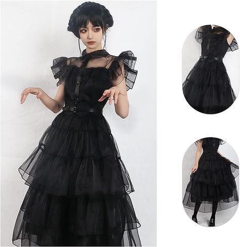 Wednesday Adams dress. #halloween #cosplay #wednesday #dress #black Black Wednesday Dress, Wednesday Black Dress, Wednesday Cosplay, Wednesday Costume, Halloween Party Outfit, Wednesday Outfit, Raven Dress, Wednesday Dress, Wednesday Adams