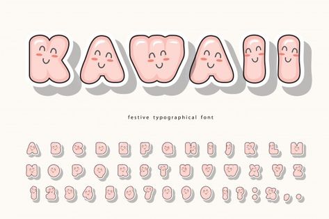 Kawaii bubble font with funny smiling fa... | Premium Vector #Freepik #vector #cartoon #typography #alphabet #font Kawaii, Fonts Full Alphabet, Cartoon Alphabet, Font Bubble, Bubble Font, Alphabet Templates, School Organization Notes, Smiling Faces, Font Inspiration