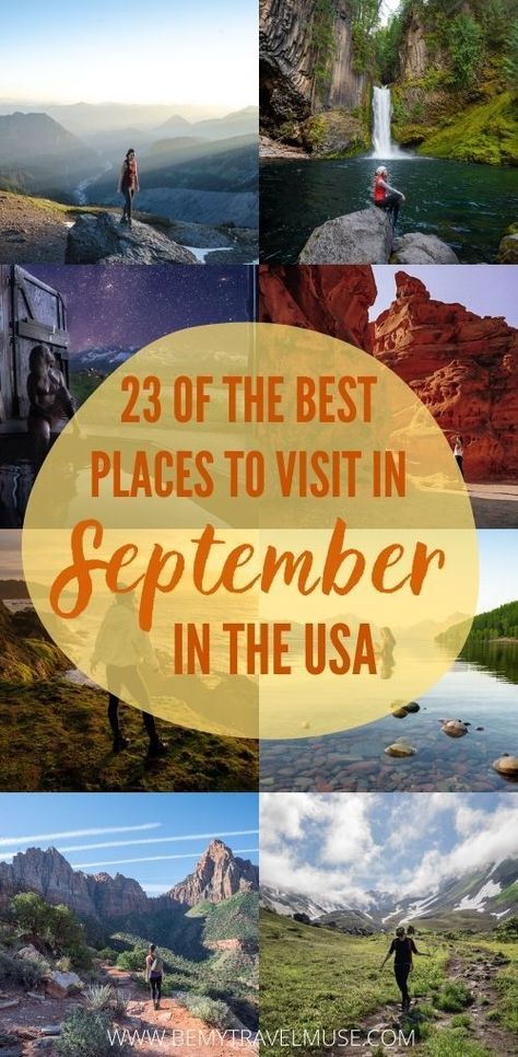 Planning an early fall trip in the US? Here are all of the best places to visit, with lots of outdoor adventures before the weather starts getting cold! From California to New Mexico, click to check this list out and start planning your September trip in the US. Best Us Vacations, September Travel, Girls Trip Destinations, West Virginia Travel, Best Weekend Trips, Idaho Travel, Best Beaches To Visit, Vacations In The Us, Best Places To Vacation