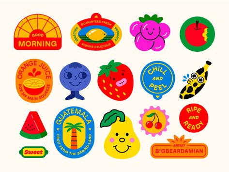 Fruit Stickers Design, Fruit Stickers Vintage, Art Club Stickers, Fruit Sticker Illustration, Fruit Label Sticker, Fruit Sticker Design, Vintage Fruit Stickers, Vintage Fruit Illustration, Fruit Sticker Tattoo
