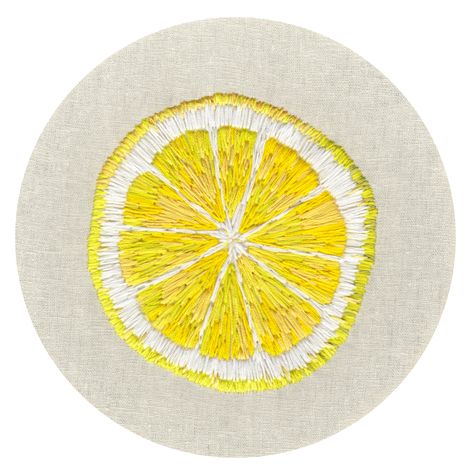 Lemon Slice Embroidery, Embroidery Lemon, Embroidered Lemon, Lemon Embroidery, Motifs Textiles, Crewel Embroidery Kits, Pola Sulam, Learn Embroidery, Lemon Slice