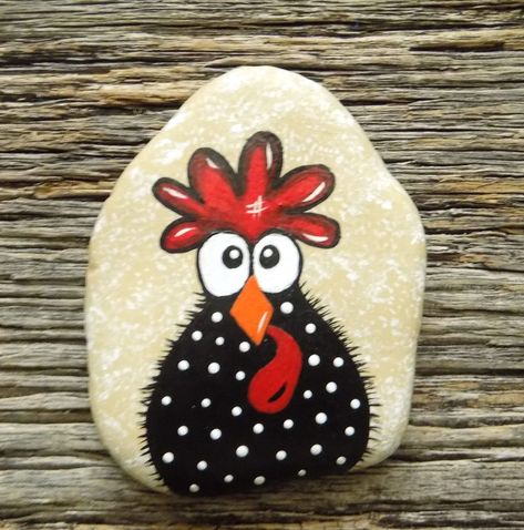 Flustered Chicken Painted Rock, Decorative Accent Stone, Paperweight in ... Diy Rock Art, Rock Painting Tutorial, Painted Rock Animals, Art Pierre, Chicken Painting, Stone Art Painting, Painted Rocks Kids, Painted Rocks Craft, Painted Rocks Diy