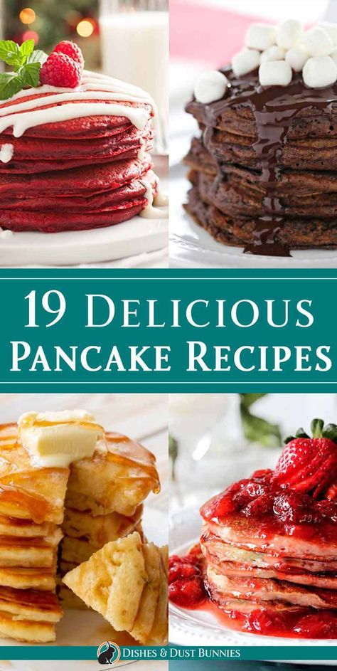 19 Delicious Pancake Recipes - I love trying new recipes and variations of pancakes - there are just endless ways to make them! In today's post, I share a collection of some of the tastiest and most yummylicious pancake recipes out there! Enjoy! via @mvdustbunnies Pancakes Variations, Gourmet Pancakes, Yummy Pancake Recipe, Dust Bunnies, Pancake Recipes, Breakfast Fast, Tasty Pancakes, Breakfast Pancakes, Pancakes And Waffles