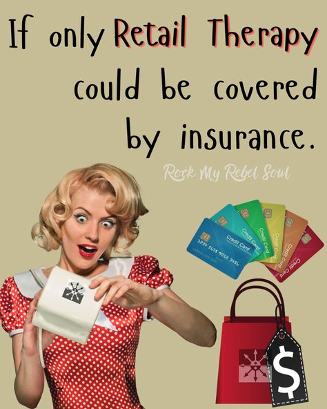 Women’s quote graphic design that says, “ If only retail therapy could be covered by insurance.” Vintage style outfit and blonde hair. 50’s pin-up look with red and white polka dot dress. Quote Graphic Design, Sassy Humor, Pin Up Quotes, Hairstylist Humor, Vintage Funny Quotes, Looks Quotes, Hair 50, Quote Graphic, Pin Up Looks