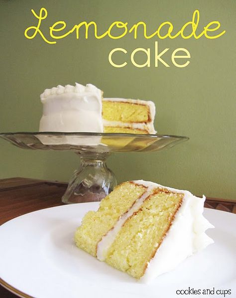 Lemonade Cake.  Delcious cake made with Lemon Cake mix and lemondae concentrate...with cream cheese frosting! Cake Pops, Moist Lemon Cake Recipe, Lemonade Cake, Cookies And Cups, Moist Lemon Cake, Lemon Cream Cheese Frosting, Lemon Cream Cheese, Lemon Cake Recipe, Frosting Recipe