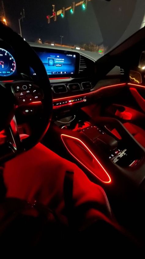 Honda Civic Led Lights, Red Car Interior Decor Luxury, Audi Red Interior, Red Car Lights Aesthetic, Interior Led Lights Car, Sleek Car Interior, Red And Black Car Interior Aesthetic, Black And Red Car Interior, Mercedes Interior Night