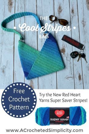 Free Crochet Pattern - Cool Stripes Bag by A Crocheted Simplicity Purse Patterns Free, Mochila Crochet, شال كروشيه, Crochet Shell Stitch, Crochet Bag Pattern Free, Bag Pattern Free, Crochet Market Bag, Crochet Handbags Patterns, Striped Bags