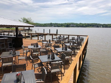 The ultimate guide to beaches, water activities and lakeside restaurants on Lake Norman and Lake Wylie Lakeside Restaurant Design, Restaurant Over Water, Water Front Restaurant, Floating Restaurant Architecture, Lake View Restaurant, Lake Side Restaurant, Lake Resort Design, Restaurant On The Water, Cafe On The Beach