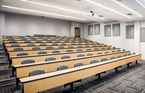 University seating is an integral part of any interactive lecture hall or training environment. KI's large continuous table tops provide more space for writing or computing than tablet arm seating. Today's lecture halls need to be accommodating to different teaching and learning styles. University Classroom Interior, University Classroom Design, Lecture Hall Interior Design, University Lecture Hall, Lecture Hall Design, Classroom Architecture, University Interior Design, Lecture Room, University Lectures