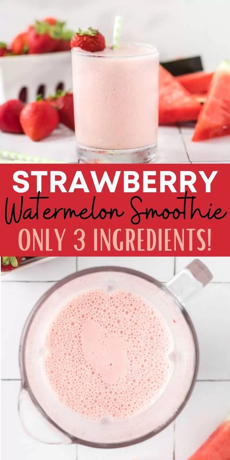 Strawberry watermelon smoothie recipe is delicious and easy to make with only 3 ingredients! This easy strawberry watermelon smoothie is refreshing! It is perfect anytime of the day! You will love this easy and refreshing smoothie recipe! #eatingonadime #strawberryrecipes #smoothierecipes #watermelonrecipes Watermelon Shake Recipe, Diy Smoothies Recipes, Healthy Watermelon Smoothie, Watermelon Smoothie Recipe, Watermelon Recipes Drinks, Daily Harvest Smoothies, Shakes Recipes, Watermelon Shake, Strawberry Watermelon Smoothie