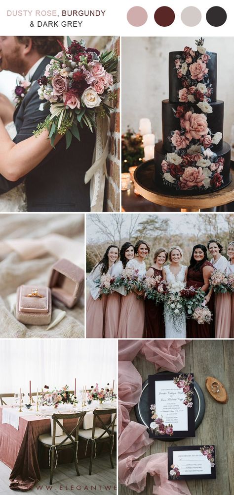 dusty rose,burgundy and dark grey vintage wedding colors