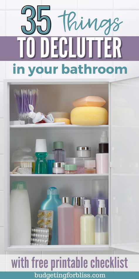 How To Declutter Bathroom, Bathroom Items Checklist, Bathroom Declutter Organizing Ideas, How To Organize Bathroom, Konmari Bathroom, Decluttering Bathroom, Simple Bathroom Organization, Declutter Bathroom Counter, How To Organize Bathroom Cabinets