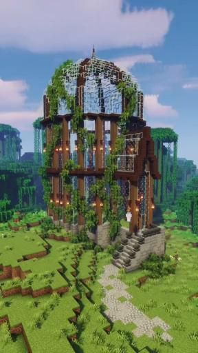 Bird Aviary Minecraft, Water House Minecraft Ideas, Cool Minecraft Builds Big, Glass Bee Dome Minecraft, Minecraft Parrot Sanctuary, Cute Minecraft City, Minecraft Glass Dome Blueprint, Big Greenhouse Minecraft, Glass Greenhouse Minecraft