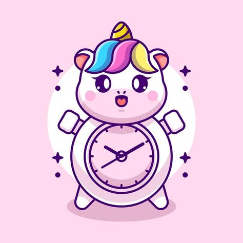 Cute Clock Icon, Cute Clock Icons, Cartoon Clock, Unicorn Clock, Clock Cartoon, Kawaii Pics, Unicorn Cartoon, Boy Frame, Edit Inspiration