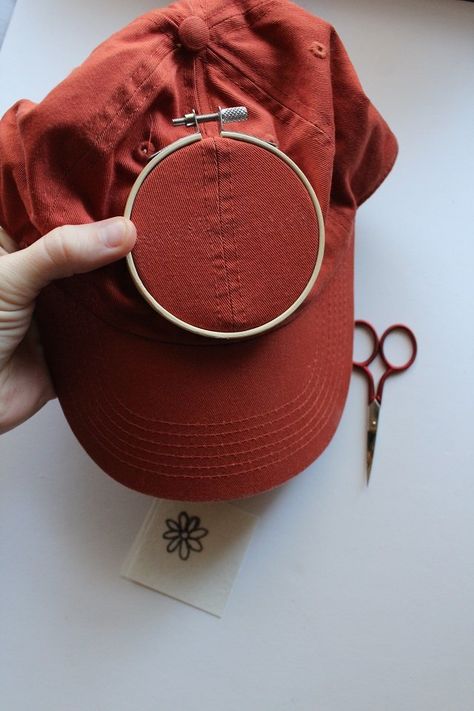 How To Embroider On Hats, What To Do With Hand Embroidery Projects, Simple Hat Embroidery Ideas, How To Embroider Hats Baseball Caps, Things To Embroidery On, Embroidery On A Hat, Embroider Hat Diy, How To Embroider A Hat By Hand, Hat Hand Embroidery