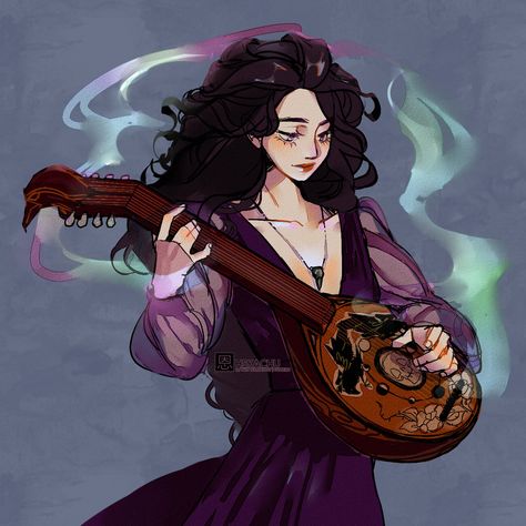 Bard Of Spirits, Spirits Bard Dnd, Spirit Bard Dnd, Spirit Oc Art, Fantasy Bard Art, Dnd Oc Female, Female Bard Dnd, College Of Spirits Bard, Dnd Bard Character Concept