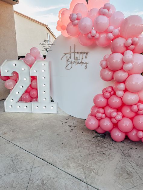 21st Birthday Decorations Backdrops, Sweet 16 Backdrop Ideas, Pink Birthday Balloons, 21 Balloons, Birthday 20, 21st Ideas, 21st Bday Ideas, 21st Birthday Decorations, Birthday Dinner Party