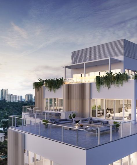 Penthouse Luxury Exterior, Penthouse Exterior Design, Modern Penthouse Luxury, Penthouse Apartment Aesthetic, Penthouse Architecture, Penthouse Exterior, Miami Beach Penthouse, Penthouse Aesthetic, Miami Penthouse