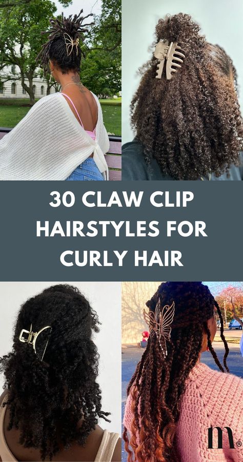 Learn how to style your curly hair with claw clips using these cute, simple, and easy ideas. Perfect for long, short, and medium hair. Save this pin to your hair inspo board and check out the article for more! Ways To Use Claw Clips, Mini Claw Clip Hairstyles Curly, Curly Hair With Claw Clips, Claw Clip Natural Hairstyles, Clip Hairstyles For Curly Hair, Claw Clip Hairstyles Medium Hair, Mini Claw Clip Hairstyles, Hair Clip Curly Hair, Messy Claw Clip Hairstyles