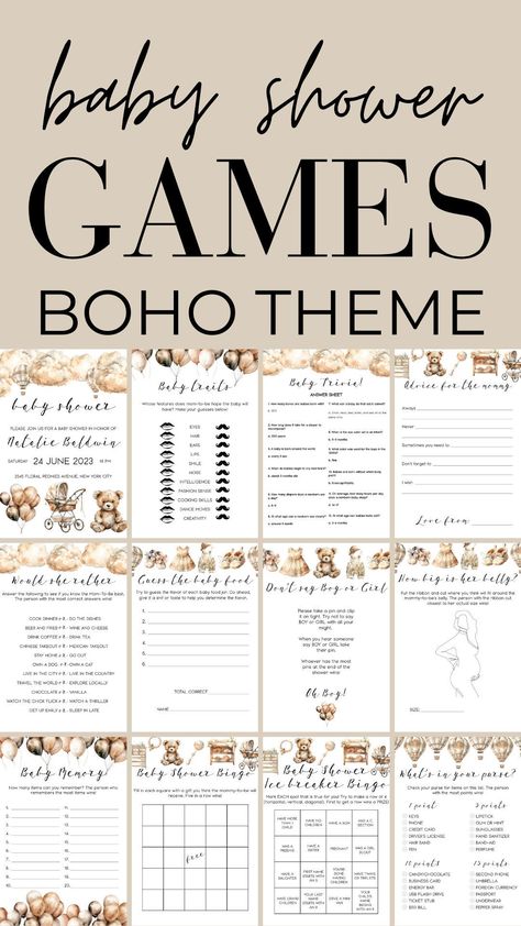 Organisation, Brown Baby Shower Ideas, Boho Baby Shower Games, Shower Party Games, Boho Baby Boy, Virtual Baby Shower Games, Bear Baby Shower Theme, Cow Baby Showers, Baby Shower Party Games