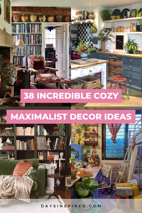 Maximalist Vintage Living Room, English Maximalist Decor, Bright And Cheery Living Room, Maximumalist Decor, Boho Cottage Core Living Room, Large Maximalist Living Room, Neutral Maximalism Decor, Bookshelves Maximalist, Living Room Inspiration Maximalism