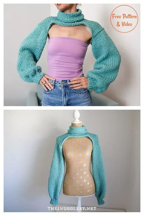 Bolero Shrug Sleeves Free Knitting Pattern and Video Tutorial Cool Knitting Patterns Free, Knit Half Sweater, Only Sleeves Sweater, Bolero Shrug Knitting Pattern, Free Knitting Tutorials, Knitting Bolero Pattern Free, Bolero Sweater Pattern, Fashion Knitting Patterns, Sweater Sleeves Crochet