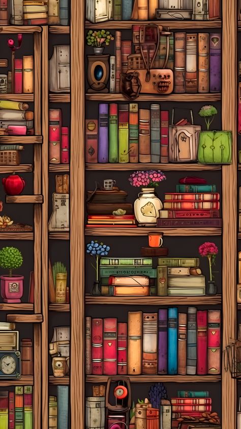 Bookshelves Art Drawing, Cute Library Drawing, Aesthetic Bookshelf Drawing, Library Aesthetic Drawing, Author Aesthetic Wallpaper, Study Aesthetic Drawing, Bookshelves Painting, Artistic Wallpaper Aesthetic, Bookshelves Drawing