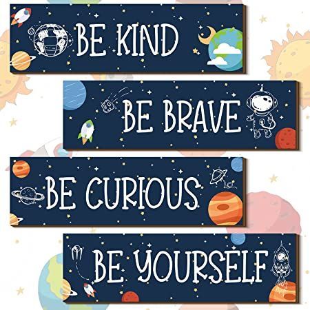 4 PCS Space Themed Bedroom Decor Inspirational Wall Art Decor Motivational Hanging Plaque Sign Outer Space Room Decor Outer Space Nursery Decor for Boys Kids Playroom Classroom Jam Decor (Blue) Outer Space Room Decor, Space Room Decor, Outer Space Room, Space Theme Classroom, Rainbow Girls Room, Wine Wall Decor, Preschool Designs, Outer Space Nursery, Playroom Classroom