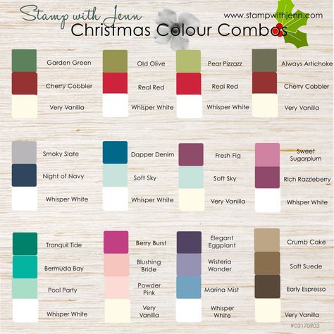 Christmas card colour ideas including red and green combinations, blues, purples and pinks.  Great ideas for your Christmas cards. Patchwork, Natal, Christmas Card Color Scheme, Colour Palette Christmas, Christmas Colours 2023, Christmas Cards Stampin Up Ideas 2023, Stampin Up Color Combinations, Christmas Colour Schemes, Christmas Color Palette