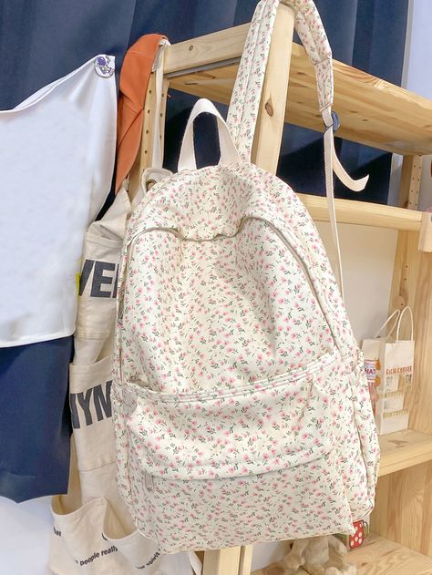 Multicolor Preppy Collar  Polyamide Floral Functional Backpack Embellished   Women Bags Korean Aesthetic Backpack, Floral Backpacks For School, Cute Casual Outfits For School, Vsco Backpack, Coquette Backpack, Cute Book Bags, Cute Bookbags, Cute School Backpacks, Backpacks Preppy