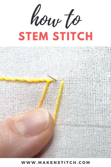 Watch my step-by-step video tutorial and learn how to embroider the Stem Stitch. Patchwork, Tela, Embroidered Stitches Tutorial, How To Do Stem Stitch Embroidery, Stem Embroidery Tutorial, Stem Sewing Activities, Embroidery Words Tutorial, How To Stem Stitch, Embroidery Stitch How To