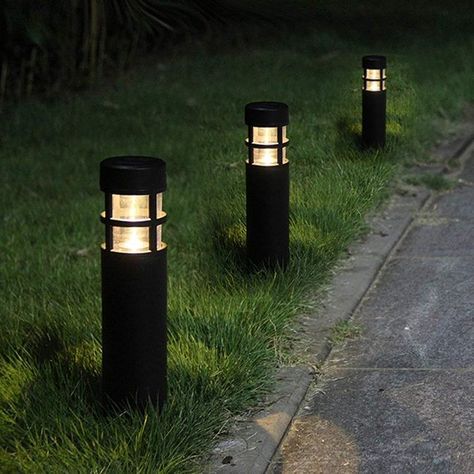 The Best Solar Path Lights for Your Lawn and Garden | BEST MODERN DESIGN: SUNWIND LED Solar-Powered Bollard Path Lighting Path Lighting Ideas, Best Outdoor Solar Lights, Solar Driveway Lights, Garden Path Lighting, Garden Lighting Design, Driveway Lighting, Solar Path Lights, Outdoor Pathways, Solar Landscape Lighting