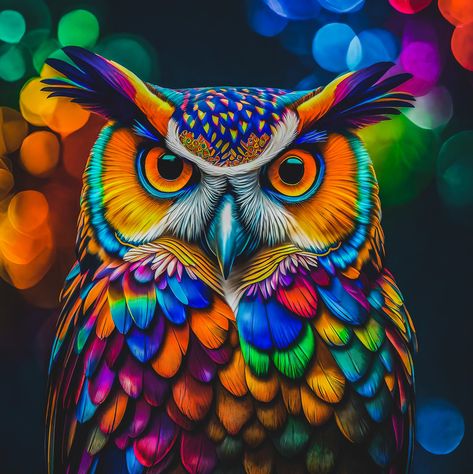 Barn Owls, Digital Art Wallpaper, Multicolored Background, Beautiful Owls, Owl Png, Colorful Owl, Owl Artwork, Amber Eyes, Colorful Owls