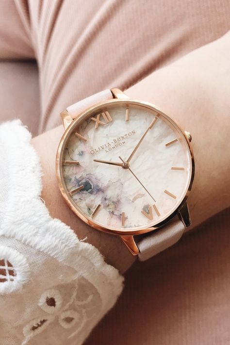 SEMI PRECIOUS BLOSSOM & ROSE GOLD   For the first time, we've layered a sunray dial with a slice of rose quartz, featuring subtle watercolour details. Synonymous with attracting and keeping love, and its soft, peaceful energy, this is a perfect gift for those looking to bring a little self-love into their life. Stylish Watches For Girls, Latest Women Watches, Watches Women Simple, Pretty Watches, Classy Watch, Chique Outfits, Trendy Watches, Fancy Watches, Cute Watches