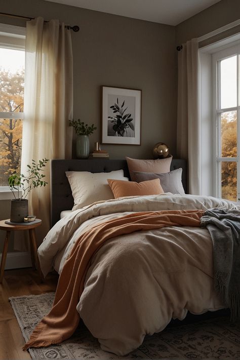Modern cozy bedroom neutral: Cozy bedroom decor, paint colors, lighting, and design. Aesthetic elements, dreamy room concepts, dark accents, and inspiration. Explore cottage decor for your dreamy retreat and cozy sanctuary.
#HomeDecor #CozyBedroom #InteriorDesign #Dream #JapandiBedroom #Lighting
#HomeDecor #CozyBedroom #InteriorDesign #Exterior #IdeasForCouples #SimpleBedroom Sherwin Williams Cozy Bedroom Colors, Bedroom Paint Ideas Neutral, Dark Paint Colors Bedroom, Small Bedroom Ideas Dark Colors, Soft Cozy Bedroom Aesthetic, Neutral Pop Of Color Bedroom, Cool Tone Bedroom Color Pallets, Bedroom Inspo Cozy Color Schemes, Bedroom Inspirations With Dark Furniture